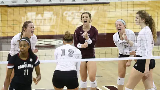 Team Celebrates After Set Thriller Against South Carolina.