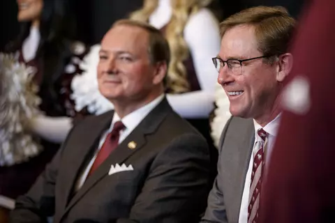 STARKVILLE, MS - JANUARY 10, 2020 - Mississippi State Director of Athletics John Cohen during Head Coach Mike Leach's introductory press conference at the Leo Seal Jr. Football Complex in Starkville, MS. Photo By Austin Perryman