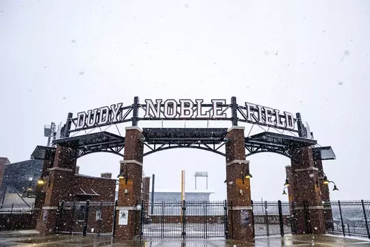 STARKVILLE, MS - January 11, 2021 - Dudy Noble Field at Polk Dement Stadium during a snow day at Mississippi State University in Starkville, MS. Photo By Austin Perryman