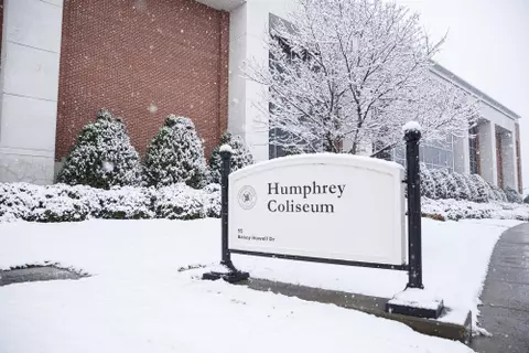 STARKVILLE, MS - January 11, 2021 - Humphrey Coliseum during a snow day at Mississippi State University in Starkville, MS. Photo By Austin Perryman