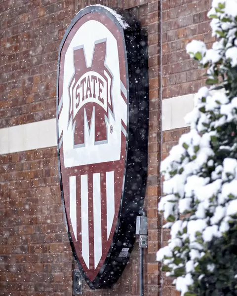 STARKVILLE, MS - January 11, 2021 - MSU Soccer Stadium during a snow day at Mississippi State University in Starkville, MS. Photo By Austin Perryman