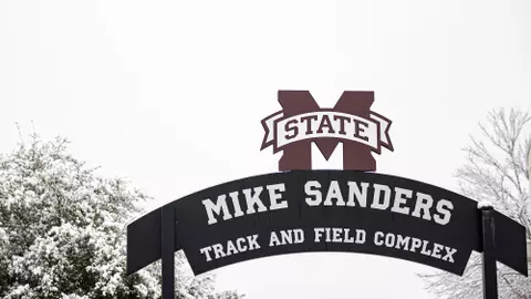 STARKVILLE, MS - January 11, 2021 - The Mike Sanders Track and Field Complex during a snow day at Mississippi State University in Starkville, MS. Photo By Austin Perryman