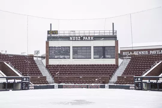 STARKVILLE, MS - January 11, 2021 - Nusz Park during a snow day at Mississippi State University in Starkville, MS. Photo By Austin Perryman