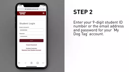 Enter your 9-digit student ID number and password for your ‘My Dog Tag’ account