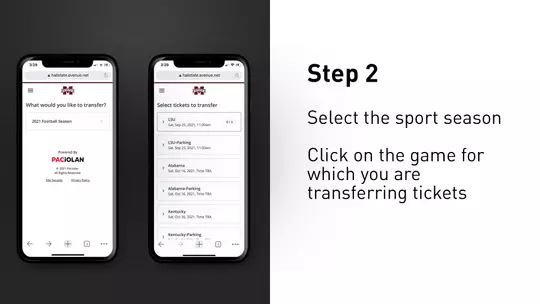 Select ‘2021 Football Season’ Select the game which you would like to transfer your tickets Select the specific tickets you would like to transfer Click Continue