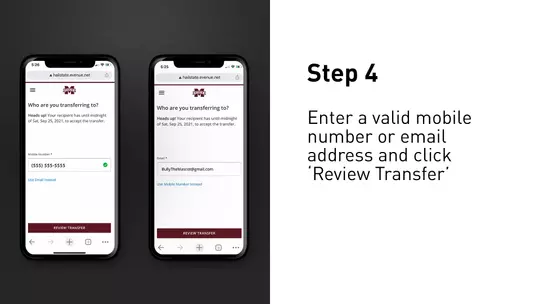 Enter the mobile number or email address of the individual you are transferring tickets to and click ‘Review Transfer’