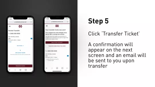 Review the transfer and click ‘Transfer Ticket’. A confirmation email will be sent to you upon transfer