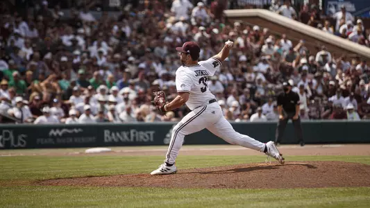 MSU pitcher Preston Johnson delivers a pitch against Notre Dame on Saturday.