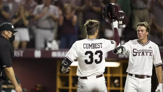 Brad Cumbest and Kellum Clark celebrate earlier this season.