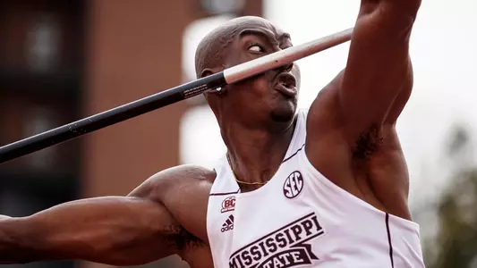 Mississippi State's Tyriq Horsford throws the javelin earlier this year.