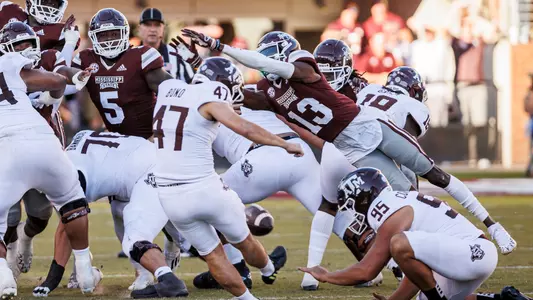 STARKVILLE, MS - October 01, 2022 - \fb during the game between the Texas A&M Aggies and the Mississippi State Bulldogs at Davis Wade Stadium at Scott Field in Starkville, MS. Photo By Kevin Snyder