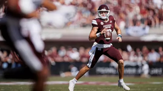 STARKVILLE, MS - October 08, 2022 - Mississippi State Quarterback Will Rogers (#2) during the Homecoming game between the Arkansas Razorbacks and the Mississippi State Bulldogs at Davis Wade Stadium at Scott Field in Starkville, MS. Photo By Mike Mattina