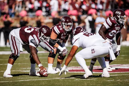 STARKVILLE, MS - October 01, 2022 - Mississippi State Steven Losoya III (#64) during the game between the Texas A&M Aggies and the Mississippi State Bulldogs at Davis Wade Stadium at Scott Field in Starkville, MS. Photo By Kevin Snyder