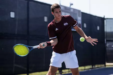 STARKVILLE, MS - October 10, 2022 - Mississippi State's Petar Jovanovic during practice at the AJ Pitts Tennis Centre in Starkville, MS. Photo By Mike Mattina