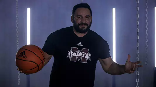 STARKVILLE, MS - September 22, 2022 - Mississippi StateAssistant Womenâ??s Basketball Coach Gabe Lazo during media day at Humphrey Coliseum in Starkville, MS. Photo By Laura Parsley