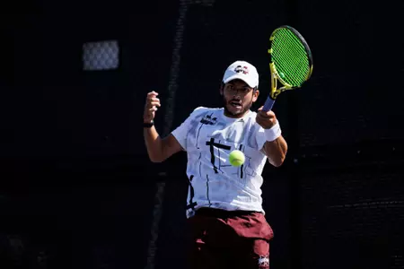 STARKVILLE, MS - October 10, 2022 - Mississippi State's Patrick Lazo during practice at the AJ Pitts Tennis Centre in Starkville, MS. Photo By Mike Mattina