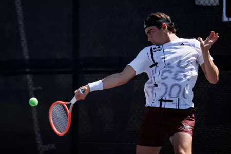 STARKVILLE, MS - October 10, 2022 - Mississippi State's Nemanja Malesevic during practice at the AJ Pitts Tennis Centre in Starkville, MS. Photo By Mike Mattina