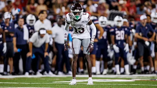 TUCSON, AZ - September 11, 2022 - Mississippi State Defensive Back Emmanuel Forbes (#13) during the game between the Mississippi State Bulldogs and the Arizona Wildcats at Arizona Stadium in Tucson, AZ. Photo By Kevin Snyder