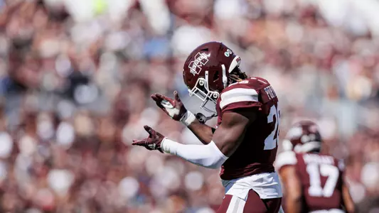 STARKVILLE, MS - October 08, 2022 - Mississippi State Linebacker JP Purvis (#26) during the Homecoming game between the Arkansas Razorbacks and the Mississippi State Bulldogs at Davis Wade Stadium at Scott Field in Starkville, MS. Photo By Mike Mattina