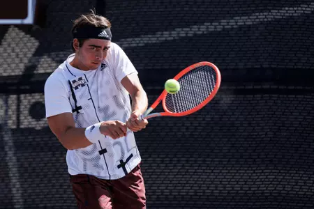 STARKVILLE, MS - October 10, 2022 - Mississippi State's Nemanja Malesevic during practice at the AJ Pitts Tennis Centre in Starkville, MS. Photo By Mike Mattina
