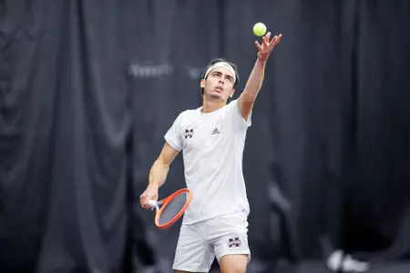 STARKVILLE, MS - April 17, 2022 - Mississippi State's Nemanja Malesevic during the match between the Kentucky Wildcats and the Mississippi State Bulldogs at the Rula Tennis Pavilion in Starkville, MS. Photo By Kevin Snyder