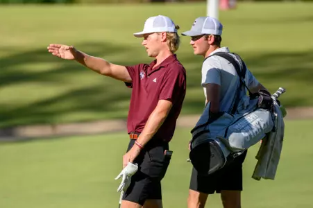 FAYETTEVILLE, AR - October 04, 2022 - Mississippi State's Garrett Endicott and Mississippi State's Ford Clegg during the Blessings Collegiate Invitational at Blessings Golf Club in Fayetteville, AR. Photo By Gunnar Rathbun
