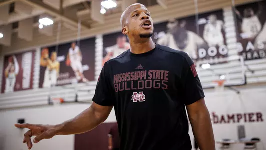 STARKVILLE, MS - July 18, 2022 - Mississippi State Strength & Conditioning Coach Dominick Walker during practice at the Mize Pavilion at Humphrey Coliseum in Starkville, MS. Photo By Austin Perryman