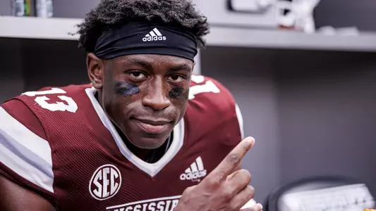 STARKVILLE, MS - October 01, 2022 - Mississippi State Defensive Back Emmanuel Forbes (#13) before the game between the Texas A&M Aggies and the Mississippi State Bulldogs at Davis Wade Stadium at Scott Field in Starkville, MS. Photo By Kevin Snyder