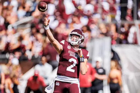 STARKVILLE, MS - October 08, 2022 - \fb during the Homecoming game between the Arkansas Razorbacks and the Mississippi State Bulldogs at Davis Wade Stadium at Scott Field in Starkville, MS. Photo By Kevin Snyder