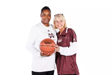 STARKVILLE, MS - November 11, 2022 - Former Mississippi State Womenâ??s Basketball Player LaToya Thomas and Former Mississippi State Womenâ??s Basketball Coach Sharon Fanning-Otis during the Jersey Commencement photoshoot at the Holliman Athletic Center at Mississippi State University in Starkville, MS. Photo By Kevin Snyder