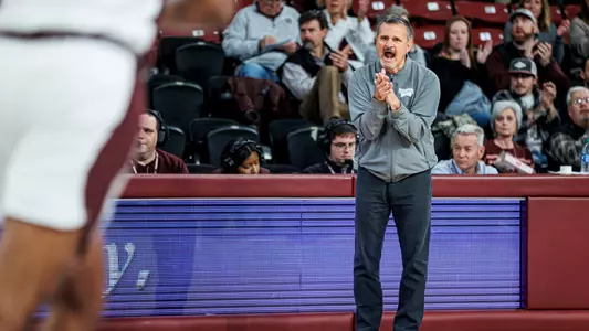 STARKVILLE, MS - November 13, 2022 - Mississippi State Head Coach Chris Jans during the game between the Arkansas-Pine Bluff Golden Lions and the Mississippi State Bulldogs at Humphrey Coliseum in Starkville, MS. Photo By Kevin Snyder