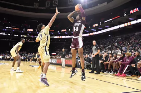 PHILADELPHIA, PA - November 11, 2022 - Mississippi State Forward Tyler Stevenson (#14) during the 2022 Barstool Invitational and the Wells Fargo Center in Philadelphia, Pennsylvania. Photo By Jessica Frankl