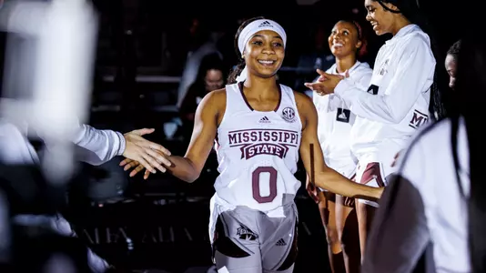 STARKVILLE, MS - November 18, 2022 - Mississippi State Guard Anastasia Hayes (#0) before the game between the Alabama State Hornets and the Mississippi State Bulldogs at Humphrey Coliseum in Starkville, MS. Photo By Kevin Snyder