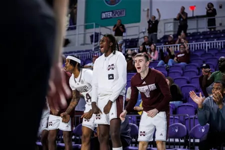FORT MYERS, FL - November 23, 2022 - Mississippi State Forward KeShawn Murphy (#12) and Mississippi State Guard Isaac Stansbury (#25) during the Fort Myers Tipoff Championship game between the Utah Utes and the Mississippi State Bulldogs at Suncoast Credit Union Arena in Fort Myers, FL. Photo By Kevin Snyder
