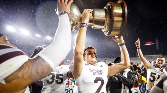 OXFORD, MS - November 24, 2022 - Mississippi State Quarterback Will Rogers (#2) after the Battle for the Golden Egg between the Mississippi State Bulldogs and the Ole Miss Rebels at Vaught Hemingway Stadium in Oxford, MS. Photo By Kevin Snyder