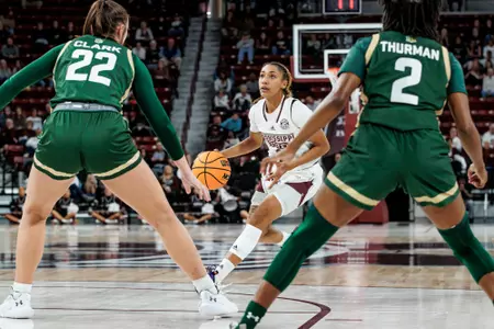 STARKVILLE, MS - November 20, 2022 - Mississippi State Guard Ahlana Smith (#1) during the game between the Colorado State Rams and the Mississippi State Bulldogs at Humphrey Coliseum in Starkville, MS. Photo By Laura Parsley