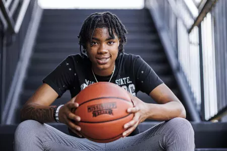 STARKVILLE, MS - July 13, 2022 - Mississippi State Guard/Forward Aniya Palmer (#15) during a street clothes photoshoot at the Starkvegas mural in Starkville, MS. Photo By Kevin Snyder