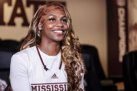 STARKVILLE, MS - October 05, 2022 - Mississippi State Guard Mia Moore (#12) during Mississippi State Women’s Basketball Production Day at Humphrey Coliseum in Starkville, MS. Photo By Will Porada