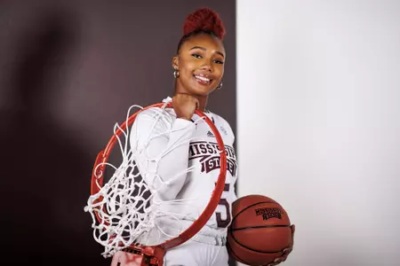 STARKVILLE, MS - October 05, 2022 - Mississippi State Forward Alasia Hayes (#5) during Women’s Basketball production day at Humphrey Coliseum in Starkville, MS. Photo By Mike Mattina