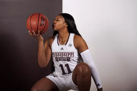STARKVILLE, MS - October 05, 2022 - Mississippi State Guard Kourtney Weber (#11) during Women’s Basketball production day at Humphrey Coliseum in Starkville, MS. Photo By Mike Mattina