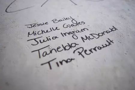 STARKVILLE, MS - November 04, 2022 - Names of former Mississippi State Bulldogs players signed on the foundation of the new indoor softball facility during the Fall World Series at Nusz Park in Starkville, MS. Photo By Mike Mattina