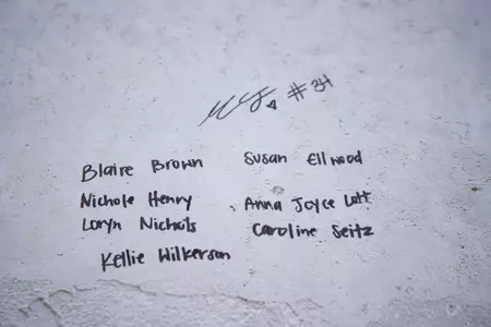 STARKVILLE, MS - November 04, 2022 - Names of former Mississippi State Bulldogs players signed on the foundation of the new indoor softball facility during the Fall World Series at Nusz Park in Starkville, MS. Photo By Mike Mattina