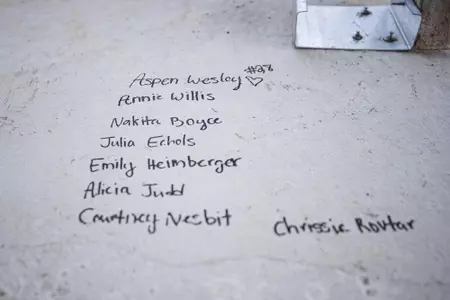 STARKVILLE, MS - November 04, 2022 - Names of former Mississippi State Bulldogs players signed on the foundation of the new indoor softball facility during the Fall World Series at Nusz Park in Starkville, MS. Photo By Mike Mattina