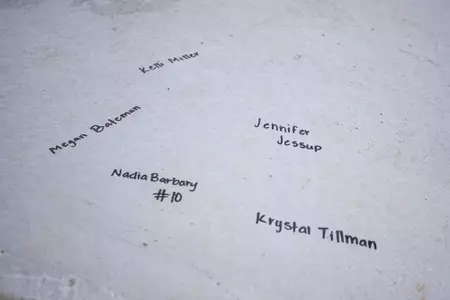 STARKVILLE, MS - November 04, 2022 - Names of former Mississippi State Bulldogs players signed on the foundation of the new indoor softball facility during the Fall World Series at Nusz Park in Starkville, MS. Photo By Mike Mattina