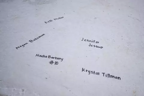 STARKVILLE, MS - November 04, 2022 - Names of former Mississippi State Bulldogs players signed on the foundation of the new indoor softball facility during the Fall World Series at Nusz Park in Starkville, MS. Photo By Mike Mattina