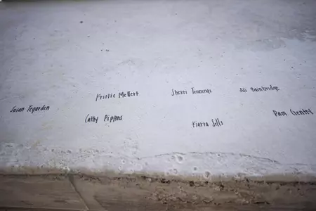 STARKVILLE, MS - November 04, 2022 - Names of former Mississippi State Bulldogs players signed on the foundation of the new indoor softball facility during the Fall World Series at Nusz Park in Starkville, MS. Photo By Mike Mattina