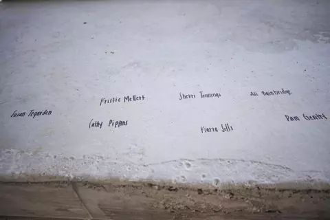 STARKVILLE, MS - November 04, 2022 - Names of former Mississippi State Bulldogs players signed on the foundation of the new indoor softball facility during the Fall World Series at Nusz Park in Starkville, MS. Photo By Mike Mattina