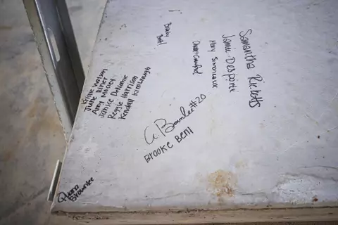 STARKVILLE, MS - November 04, 2022 - Names of former Mississippi State Bulldogs players signed on the foundation of the new indoor softball facility during the Fall World Series at Nusz Park in Starkville, MS. Photo By Mike Mattina