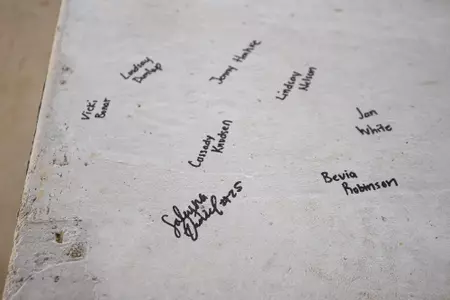 STARKVILLE, MS - November 04, 2022 - Names of former Mississippi State Bulldogs players signed on the foundation of the new indoor softball facility during the Fall World Series at Nusz Park in Starkville, MS. Photo By Mike Mattina
