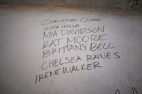 STARKVILLE, MS - November 04, 2022 - Names of former Mississippi State Bulldogs players signed on the foundation of the new indoor softball facility during the Fall World Series at Nusz Park in Starkville, MS. Photo By Mike Mattina